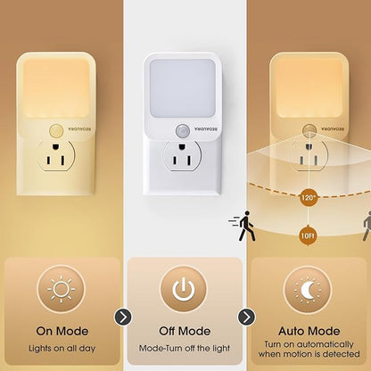 Motion Sensor Night Light Plug in, Dimmable Warm White Motion Activated LED - Image 3