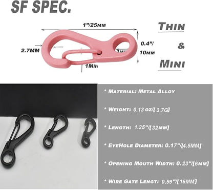 Mini Carabiner Clips with Metal Spring Wiregate Hook and Little Eye Hole - Image 2