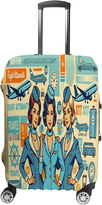 Flight Attendants Travel Vintage Style Retro Stretch Luggage Cover, Washable by Unknown