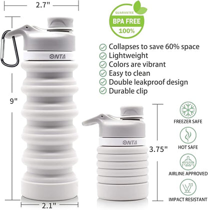 ONTA Collapsible BPA Free Silicone Water Bottle, 20oz - Image 3