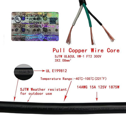 3 Outlet Extension Power Cord 105℃ Temperature Resistant Waterproof Cable 14AWG - Image 6