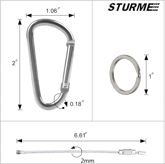 STURME 2" Aluminum D Ring Carabiners Clip D Shape Spring Loaded Gate Small - Image 2