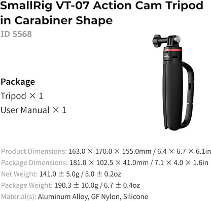 SMALLRIG Portable Action Camera Tripod in Carabiner Shape, 6.5-13.6in - Image 8