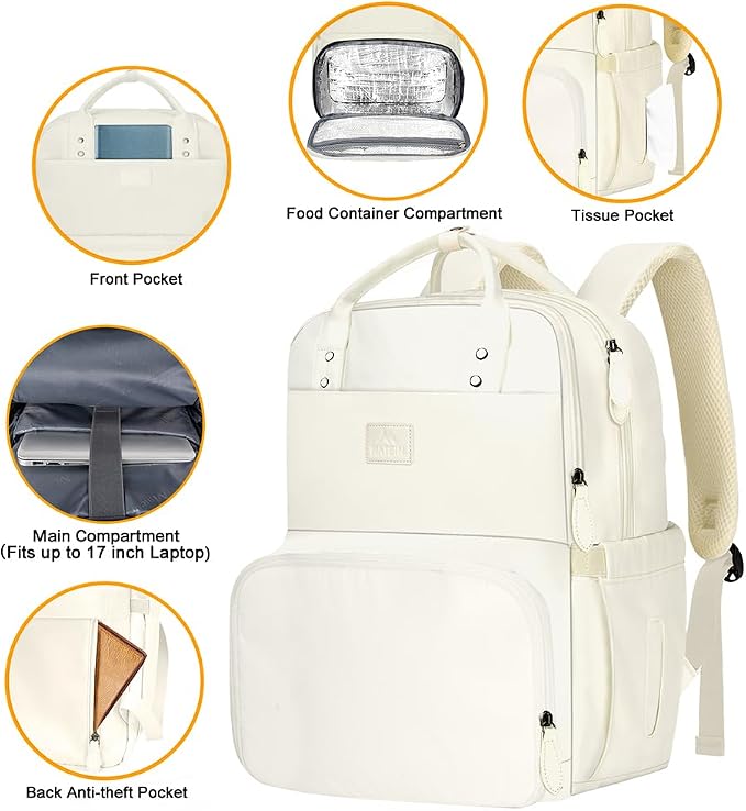 MATEIN Womens Backpack with Lunch Box, 17 Inch Laptop Backpack with Cooler - Image 6