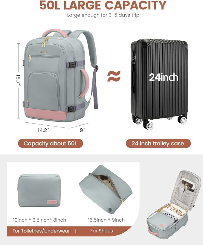 LOVEVOOK 50L Travel Backpack for Women Flight Approved, Carry on Backpack for - Image 2