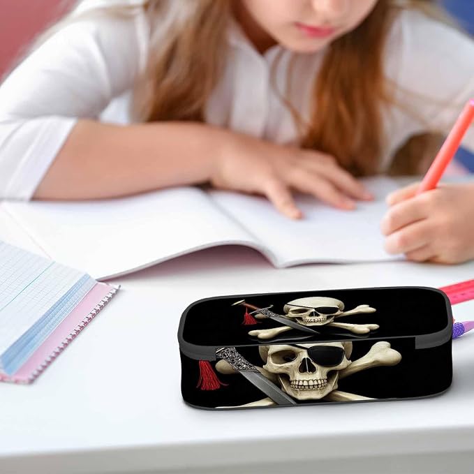 Skull Pirate Pencil Case Crossbones Eye Halloween Day Of The Dead Black Pencil - Image 5