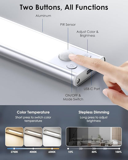 VerRon 14in Under Cabinet Lighting, 3200mAh Rechargeable Battery Powered Closet - Image 3