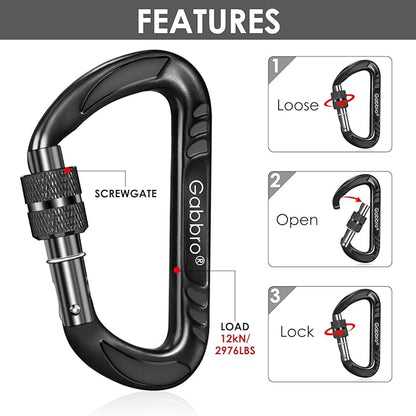 Gabbro Carabiner Clips Heavy Duty 12kN, Wiregate Aluminum Lightweight Caribeener - Image 3