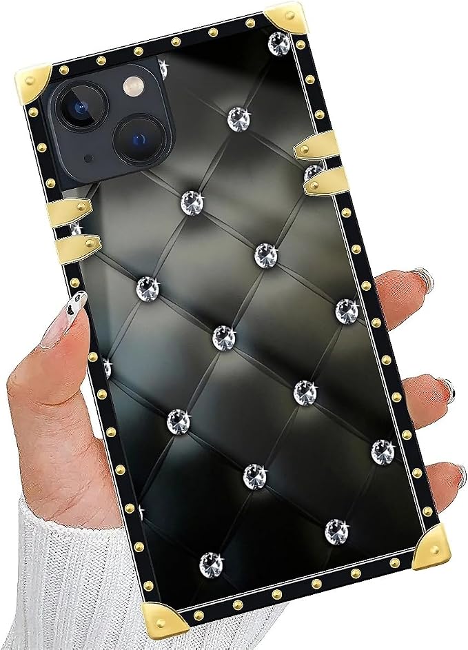 Compatible with iPhone 15 Case, Shiny Black Sofa Crystal Luxury Golden - Image 5