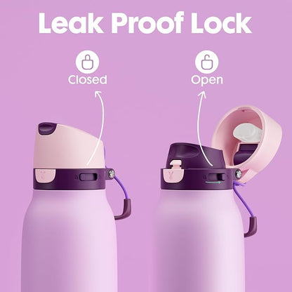 Meoky 24 oz Stainless Steel Slim Water Bottle: Leak Proof Locking Lid, 2-in-1 - Image 4