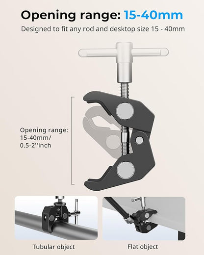 SMALLRIG Clamp w/ 1/4" and 3/8" Thread and 9.8 Inches Adjustable Friction Power - Image 4