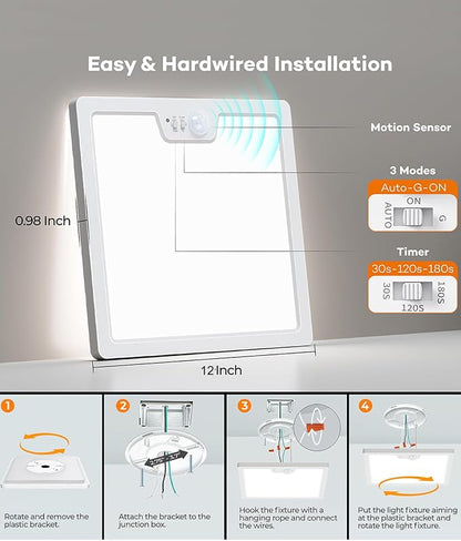 Annaror 12in Motion Sensor Ceiling Light Wired, 3000K 4000K 5000K Selectable - Image 6