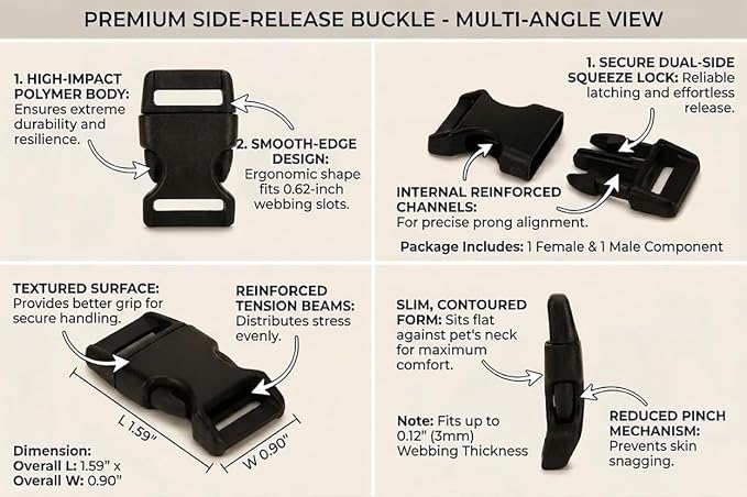 5/8" Black Plastic Side Release Buckle Curved Quick Release - Image 3