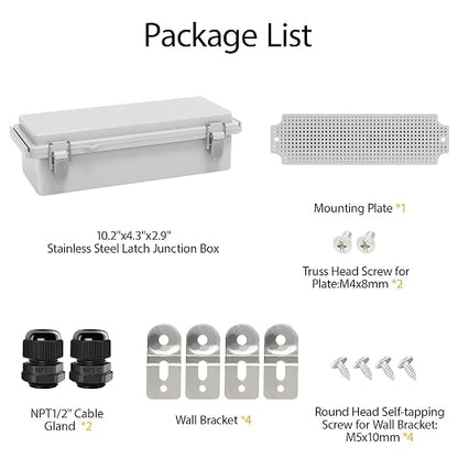 LeMotech Electrical Box, IP67 Waterproof Hinged Cover Stainless Steel Latch - Image 9