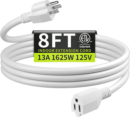16/3 White Extension Cord 8 FT, Indoor Extension Cord by Seeklyze