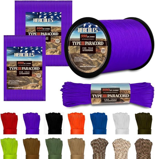 HERCULES Type III Paracord 550 Paracord Rope Parachute Cord, Survival Rope by HERCULES