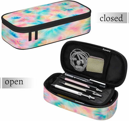 Tie Dye Pencil Case Pink Blue Ring Spray Artistic Design Pencil Bag Pen Markers - Image 7