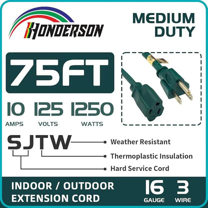 75FT Outdoor Extension Cord-16/3 SJTW Durable Green Extension Cable - Image 3