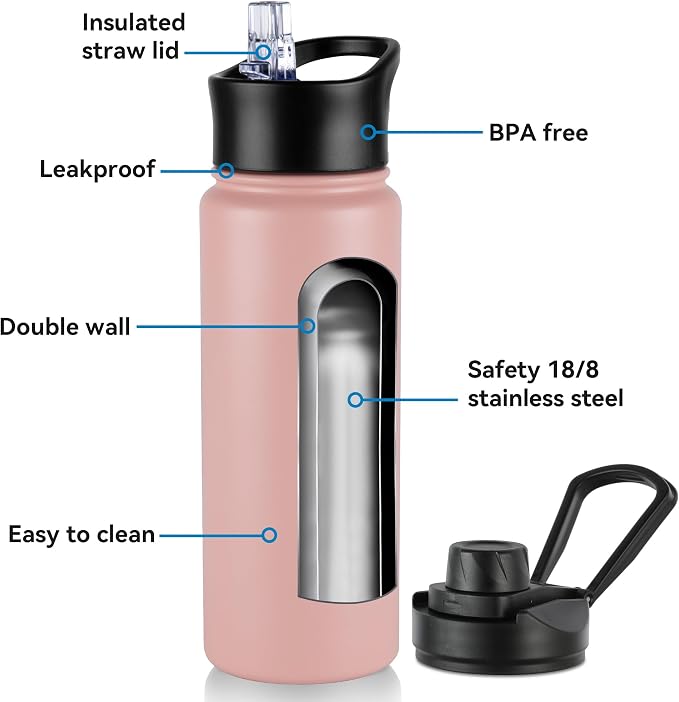 VEGOND 40 oz Insulated Water Bottle Stainless Steel Metal Water Bottles - Image 3