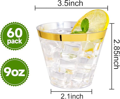 I00000 60PCS Gold Plastic Cups, 9 oz Clear Disposable Cups - Image 2