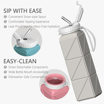 BEAUTAIL Collapsible Water Bottles 20.6oz 2 Pack, Silicone Foldable Portable - Image 5