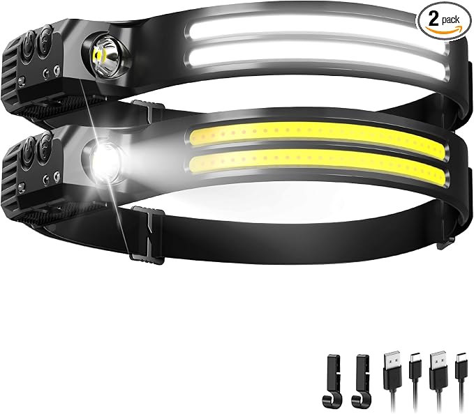 Rechargeable Headlamps 2 Pack, LED Headlight 230° Ultra Wide Beam, 6 Modes by CCDobbs