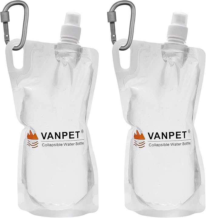 VANPET 1L Hiking Collapsible Water Bottles, 33OZ BPA-Free Plastic Flasks by VANPET