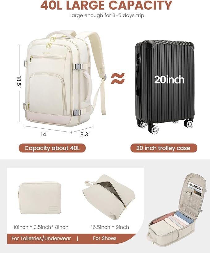 LOVEVOOK Travel Backpack For Women, 40L Carry On Backpack Flight Approved - Image 5