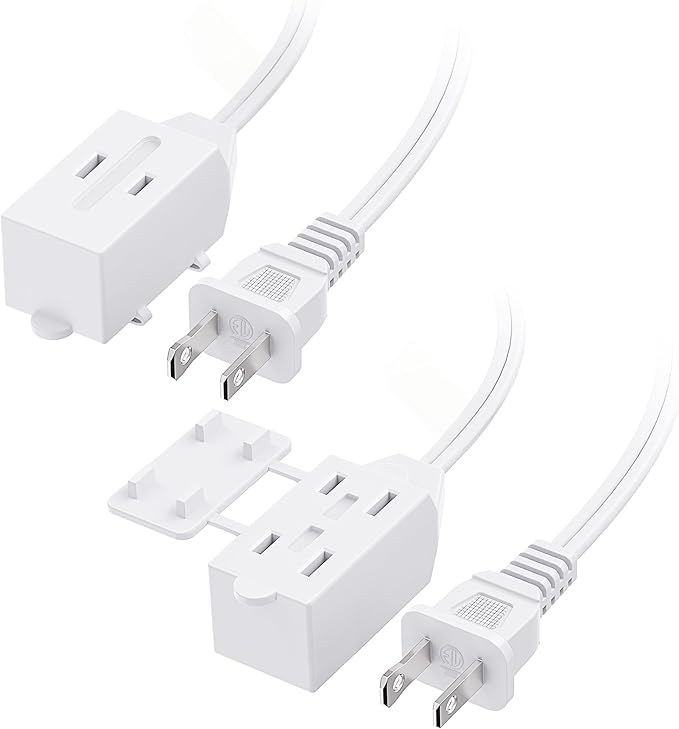 Cable Matters 2-Pack 16 AWG 2 Prong Extension Cord 6 ft, 13A 3-Outlet Extension by CableMatters