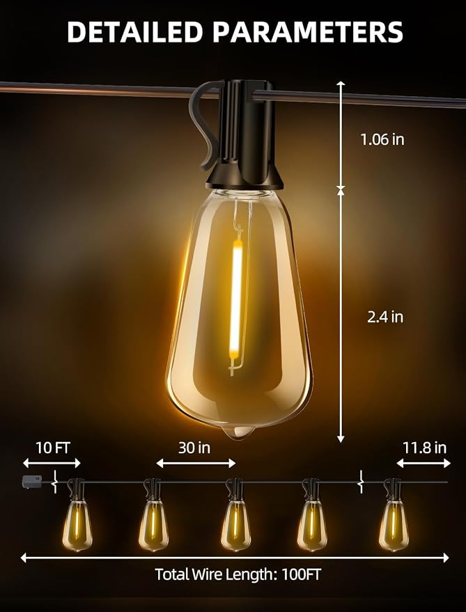 Outdoor Patio String Lights: 100Ft 30M Outside Waterproof Light - Image 8