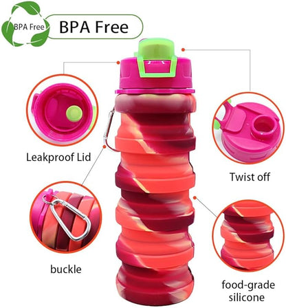Silicone Collapsible Water Bottles, 16oz 500ml Portable Foldable Expandable - Image 3