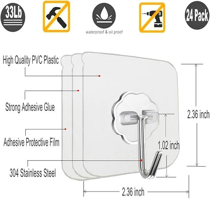 Jwxstore 24 Pack Self Adhesive Hooks Heavy Duty - 33lb Max - Image 2