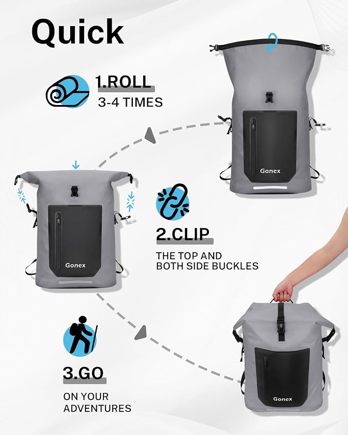 Gonex Ultralight Waterproof TPU Backpack, 55L Roll Top Dry Bag - Image 7