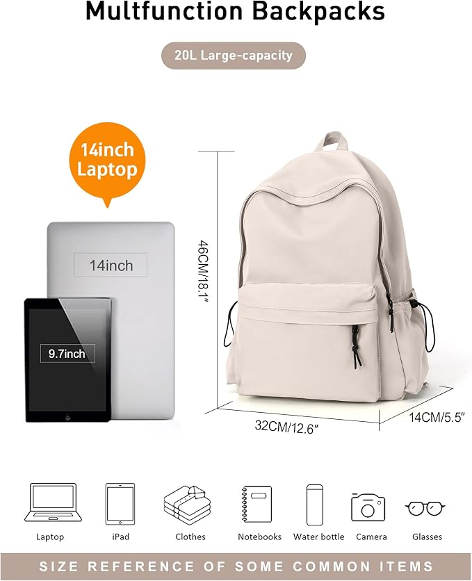 BJLFS White School Backpack for Girls Women, Waterproof High School Book Bag - Image 5
