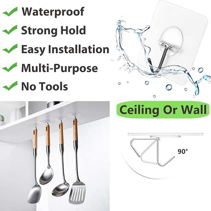JINSHUNFA Adhesive Wall Hooks 13LB Heavy Duty No Drill Transparent Waterproof - Image 2