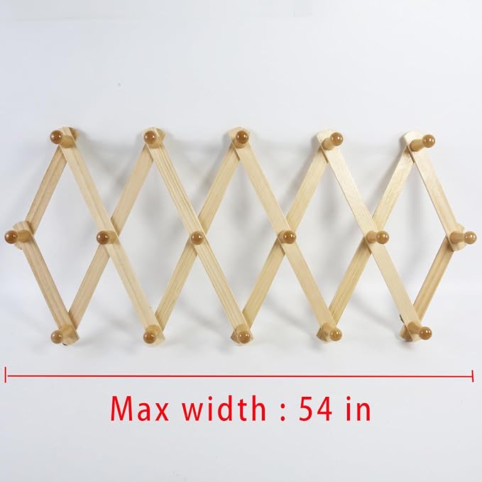 AMAPON Accordion Style Expandable Wall Wooden Coat Rack 16 Hooks Hang Hats - Image 5