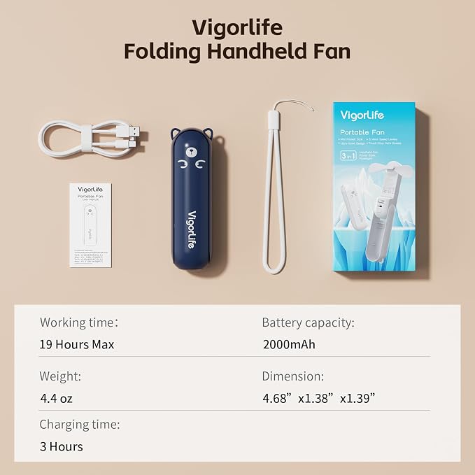 Mini Handheld Fan, USB Rechargeable 3 IN 1 Personal Cooler Fans - Image 9