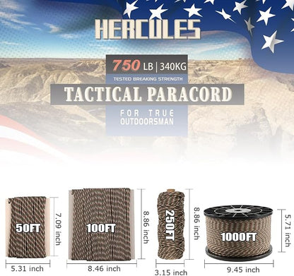 HERCULES 750lb Paracord 4mm 11 Strands Tactical Parachute Cord, Outdoor Gear - Image 2