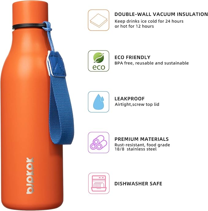 BJPKPK Insulated Water Bottles, 18 oz Stainless Steel Metal Water Bottle - Image 2