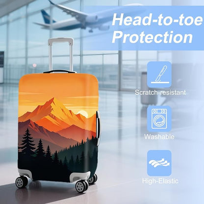 Retro Mountain Landscape Sunset Travel Luggage Cover -Stretchable Airplane - Image 3