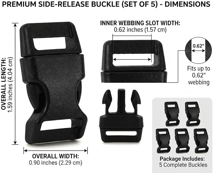 5/8" Black Plastic Side Release Buckle Curved Quick Release - Image 3
