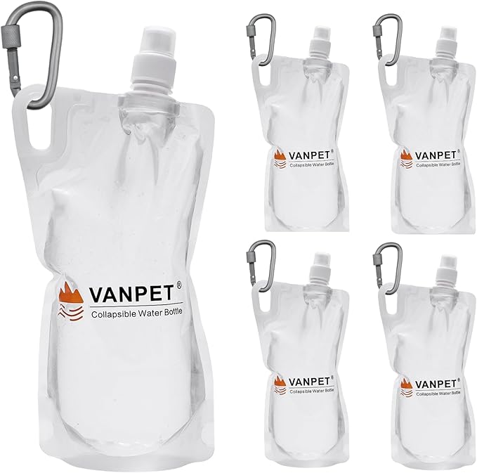 VANPET 1L Hiking Collapsible Water Bottles, 33OZ BPA-Free Plastic Flasks by VANPET