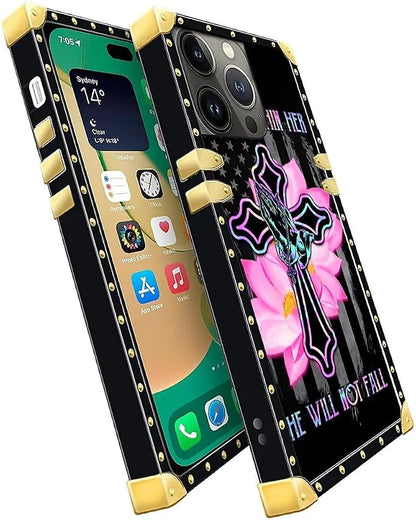 Compatible with iPhone 14 Pro Max Case, Praying Cross Hands Luxury Golden - Image 3