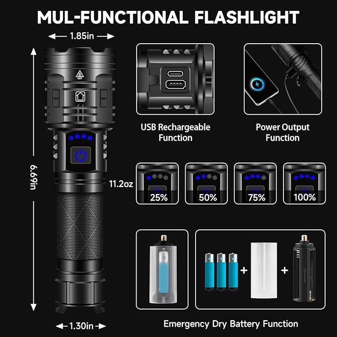 Rechargeable Flashlights High Lumens, Powerful Tactical Flashlights, 5 Modes - Image 4