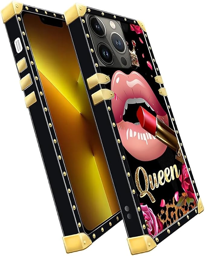 Compatible with iPhone 13 Pro Case, Glitter Red Rose Queen Leopard Lipstick - Image 3