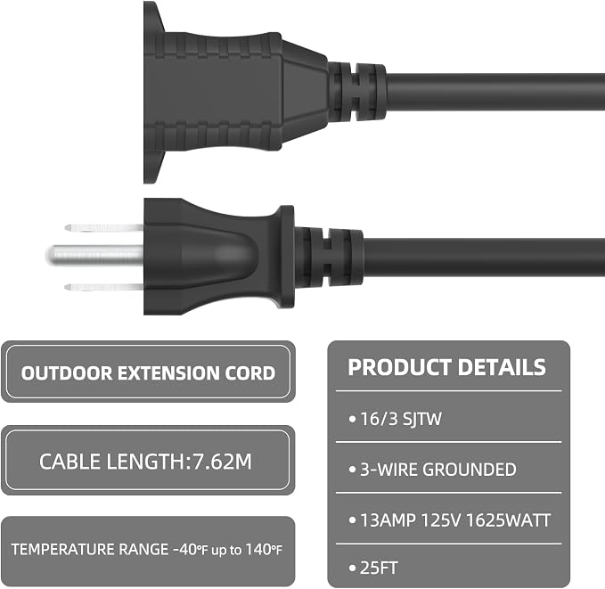 TiFFCOFiO Indoor Outdoor Extension Cord Waterproof, 30 Feet 3 Prong Power Cord - Image 3