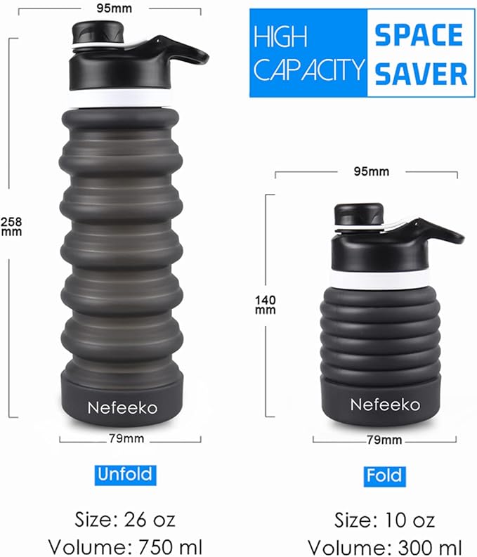 Nefeeko Collapsible Water Bottle, 26oz Silicone Foldable Water Bottles - Image 3