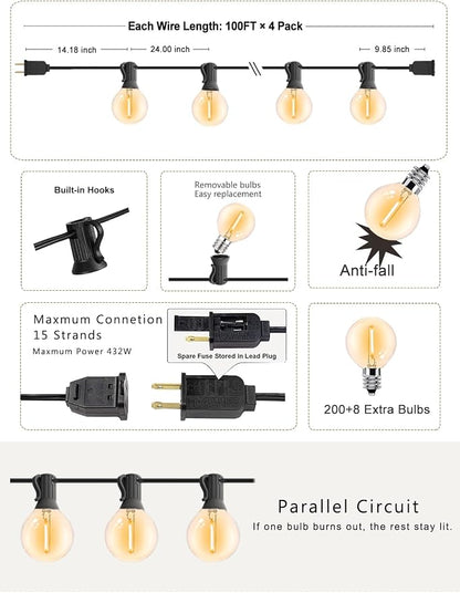 DAMAING Outdoor String Lights 400FT Patio Lights - Image 9