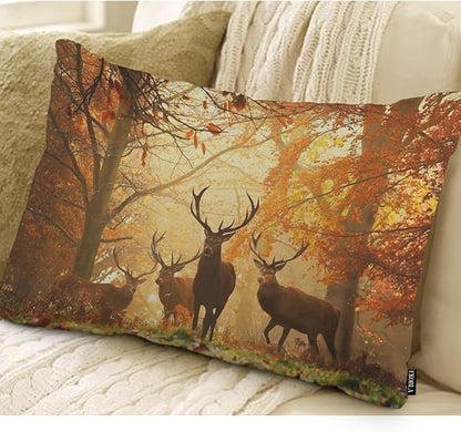 EKOBLA Decorative Lumber Cushion Case Deers Herd of Deer Stand Among The Fall - Image 2