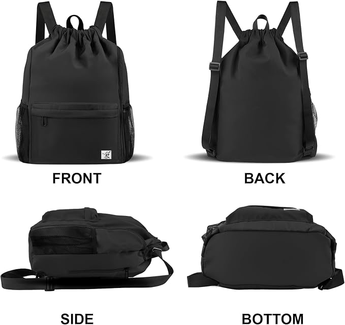 Drawstring Backpack with Mesh Pockets String Gym Bag Sackpack Sandproof Water - Image 6